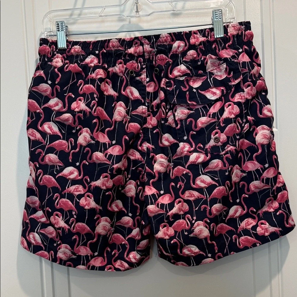 Men's Flamingo Print Swim Trunks - Pink on Navy